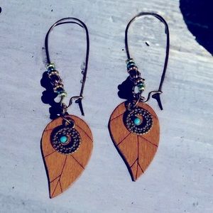 NEW Boho/Ethnic Earrings Styled With  Turquoise, Copper And Wood